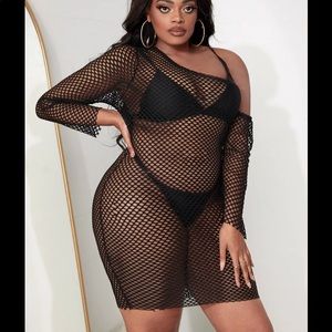 Plus Asymmetrical Sheer Fishnet Dress